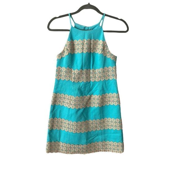 Lilly Pulitzer Annabelle retro shift dress Blue Gold Size 0 - Picture 3 of 11